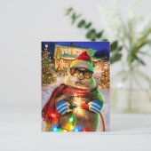 クリスマスのイルミネーションを纏ったプレーリードッグ インビテーションポストカード (スタンド正面)