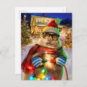 クリスマスのイルミネーションを身にまとったプレーリードッグ インビテーションポストカード (正面/裏面)
