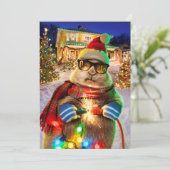 クリスマスのイルミネーションを身にまとったプレーリードッグ 招待状 (スタンド正面)