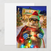 クリスマスのイルミネーションを飾ったプレーリードッグ 招待状 (正面/裏面)