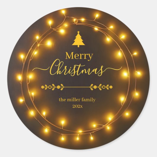 クリスマスのイルミネーションリースデザイン ラウンドシール (正面)