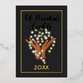 クリスマスのイルミネーション ファミリー フォト コラージュ 箔シーズンカード