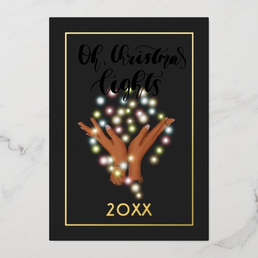 クリスマスのイルミネーション ファミリー フォト コラージュ 箔シーズンカード (正面)