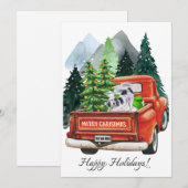 クリスマスのイングリッシュセッターとヴィンテージトラックの水彩画 シーズンカード (正面/裏面)