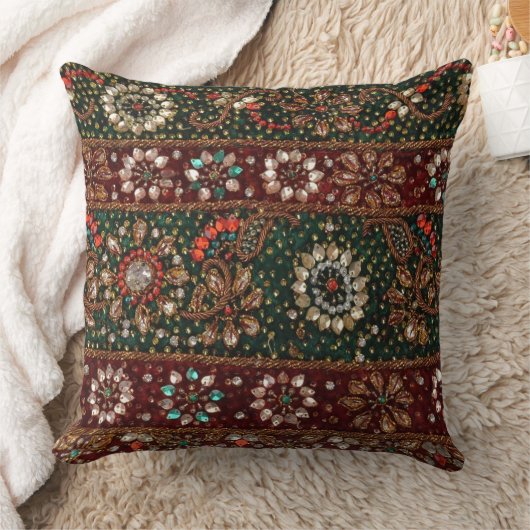 クリスマスのインドのきらきら光るなインドの織物の刺繍 クッション (ブランケット)