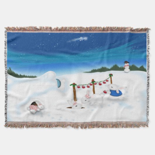 クリスマスのウサギ一家と雪だるま スローブランケット (正面)