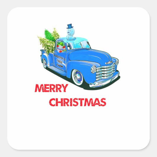 クリスマスのウッディトラック スクエアシール (正面)