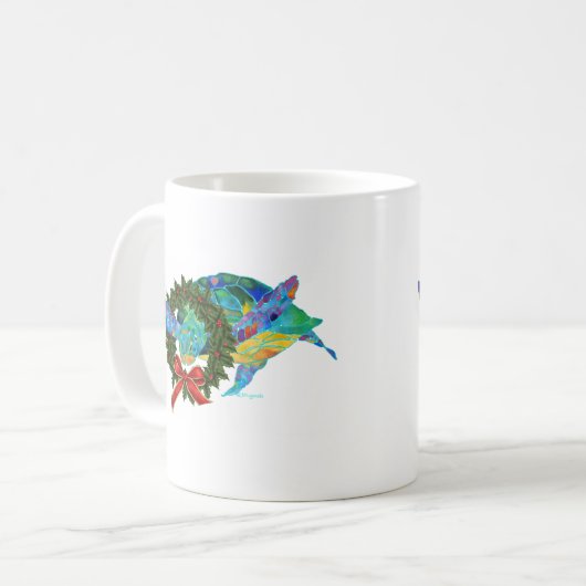 クリスマスのウミガメ コーヒーマグカップ (正面左)