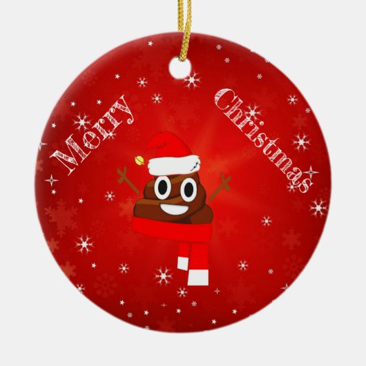 クリスマスのウンチの帽子及びスカーフのおもしろいのEmojiのギフト セラミックオーナメント (正面)