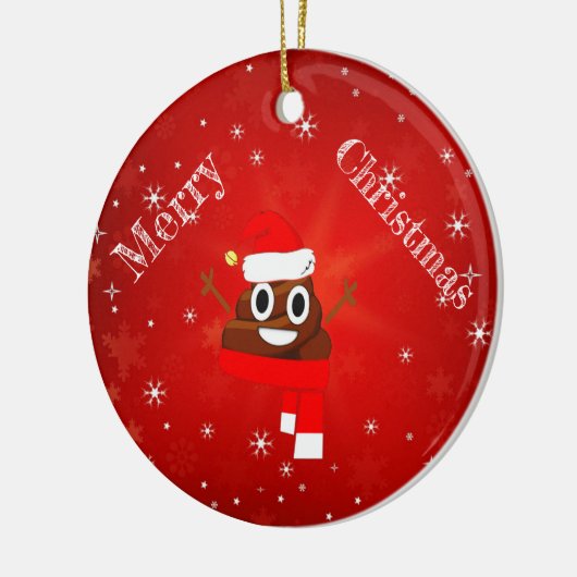 クリスマスのウンチの帽子及びスカーフのおもしろいのEmojiのギフト セラミックオーナメント (左)