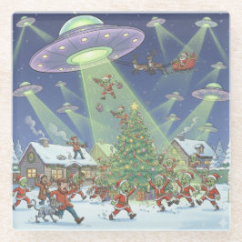 クリスマスのエイリアンインベージョン グラス コースター