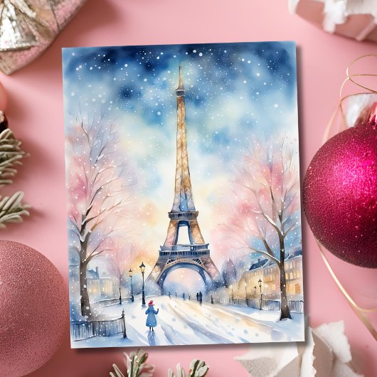 クリスマスのエッフェル塔 AI 水彩画 カード