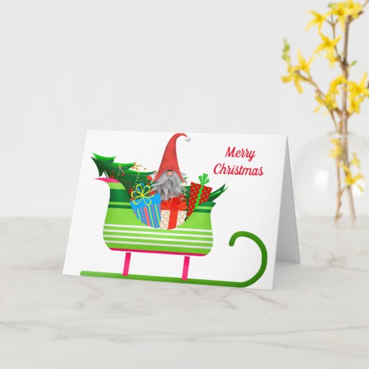 クリスマスのエルフとそり カード (黄色い花)