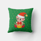 クリスマスのエルフと星のグリーン クッション (裏面)
