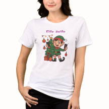 クリスマスのエルフの自撮り 女性用ホリデーTシャツ – かわいいクリスマス