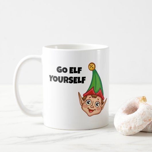 クリスマスのエルフ、エルフになっちゃおう コーヒーマグカップ (ドーナツ)
