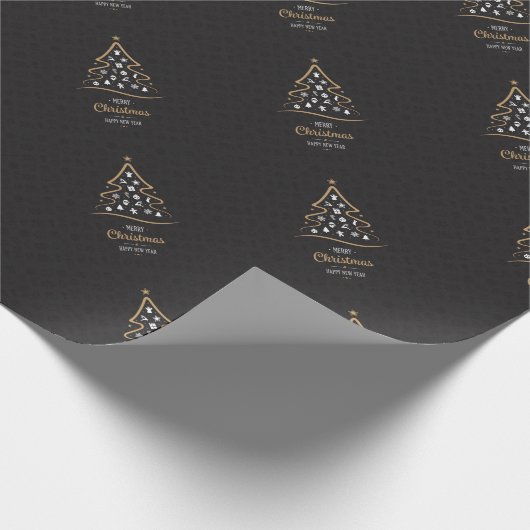 クリスマスのエレガントな優れた黒い金ゴールド ラッピングペーパー (角)