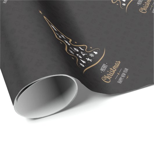 クリスマスのエレガントな優れた黒い金ゴールド ラッピングペーパー (ロールコーナー)