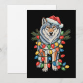 クリスマスのオオカミサンタ帽子イルミネーション 動物好き シーズンカード (正面/裏面)