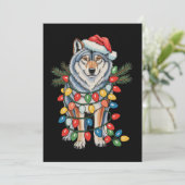 クリスマスのオオカミサンタ帽子イルミネーション 動物好き シーズンカード (スタンド正面)