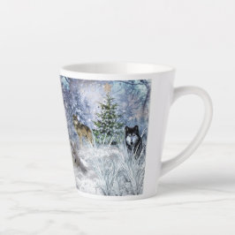 クリスマスのオオカミ コラージュアート カフェラテマグ
