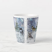 クリスマスのオオカミ コラージュアート カフェラテマグ (正面)
