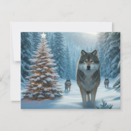 クリスマスのオオカミ 冬のワンダーランド フラットカード シーズンカード