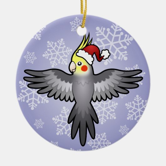 クリスマスのオカメインコ セラミックオーナメント (正面)