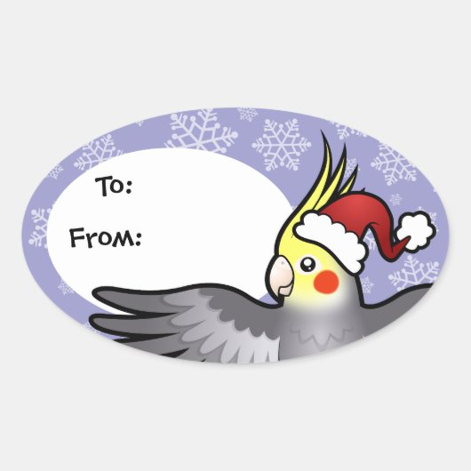 クリスマスのオカメインコ 楕円形シール (正面)