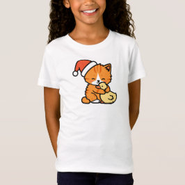 クリスマスのオレンジ猫とガチョウ Tシャツ