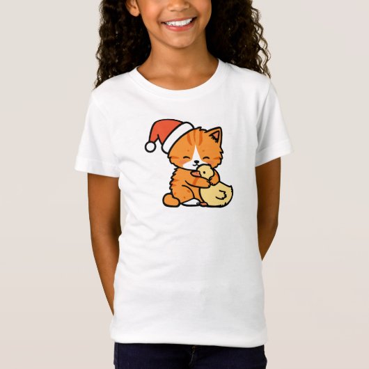 クリスマスのオレンジ猫とガチョウ Tシャツ (正面)
