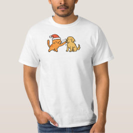クリスマスのオレンジ猫とゴールデンレトリバー Tシャツ