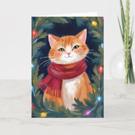 クリスマスのオレンジ色の猫の祝祭ペット シーズンカード (正面)