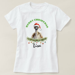 クリスマスのオーストラリアの動物エミュー マッチング レディース Tシャツ