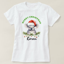 クリスマスのオーストラリアの動物コアラのマッチングの婦人服 Tシャツ
