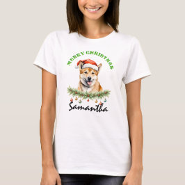 クリスマスのオーストラリアの動物ディンゴ お揃いレディース Tシャツ