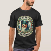 クリスマスのオーストラリアンシェパード Tシャツ (正面)