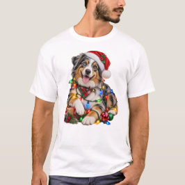 クリスマスのオーストラリアン・シェパードのイルミネーション Tシャツ