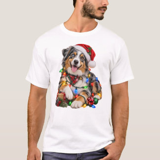 クリスマスのオーストラリアン・シェパードのイルミネーション Tシャツ