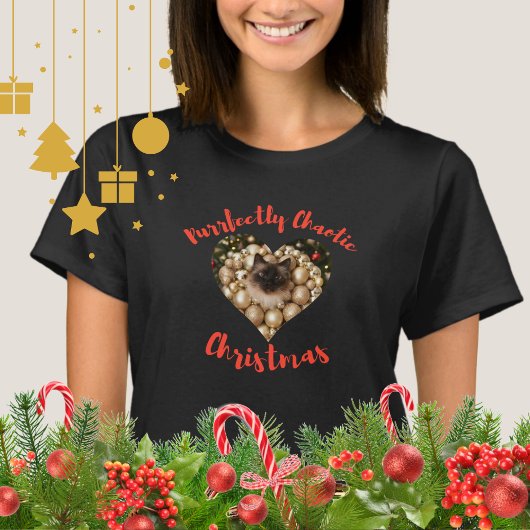 クリスマスのオーダーメイド 猫 ハート型 写真フレーム Tシャツ