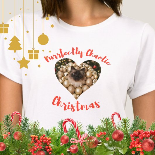 クリスマスのオーダーメイド 猫 ハート型 写真フレーム Tシャツ