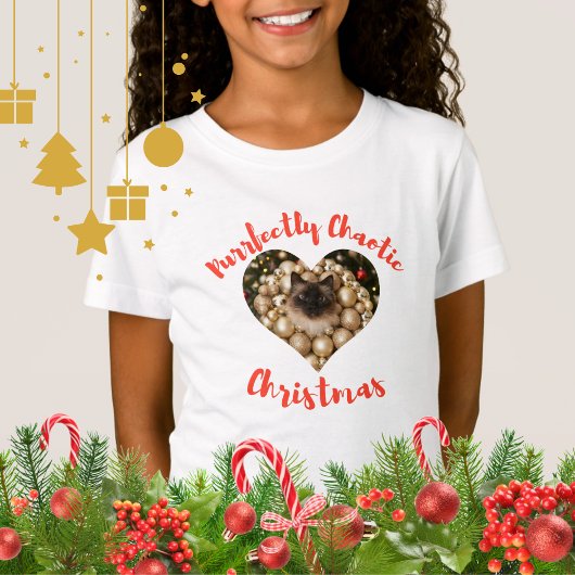 クリスマスのオーダーメイド 猫 ハート 写真フレーム Tシャツ