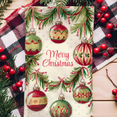 クリスマスのオーナメントと松の枝 キッチンタオル