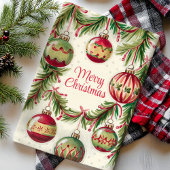 クリスマスのオーナメントと松の枝 キッチンタオル
