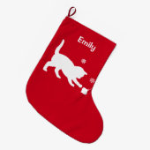 クリスマスのオーナメントと遊んでいる猫 ラージクリスマスストッキング (正面 (吊り時))