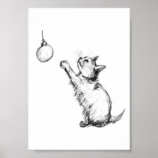 クリスマスのオーナメントに手を伸ばすかわいい猫 ポスター (正面)