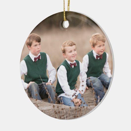 クリスマスのオーナメントの写真の前部およびメッセージの背部 セラミックオーナメント (左)