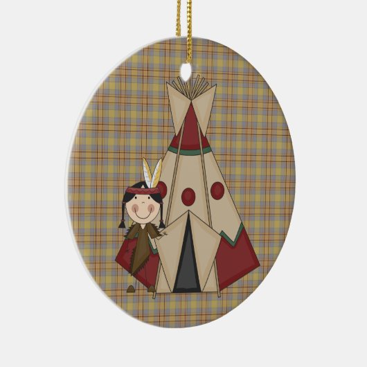 クリスマスのオーナメントの原産のアメリカインディアンの女の子 セラミックオーナメント (右)