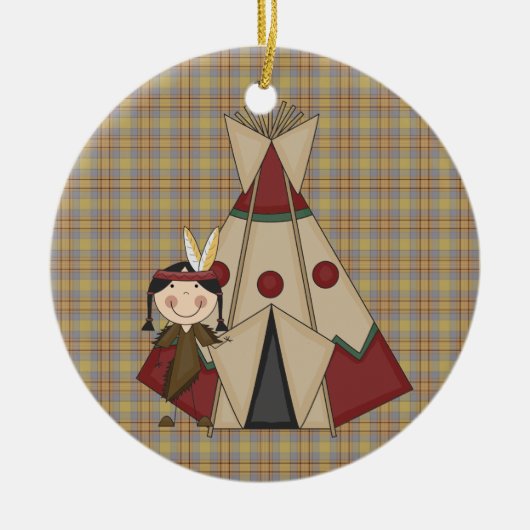 クリスマスのオーナメントの原産のアメリカインディアンの女の子 セラミックオーナメント (正面)