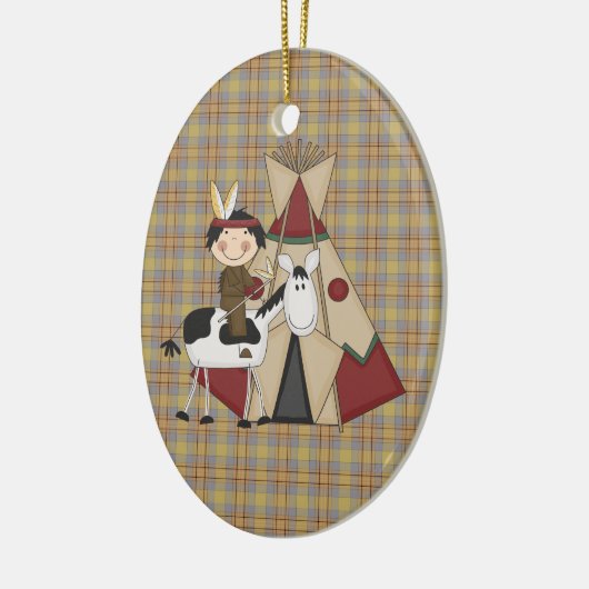 クリスマスのオーナメントの原産のアメリカインディアンの男の子 セラミックオーナメント (左)